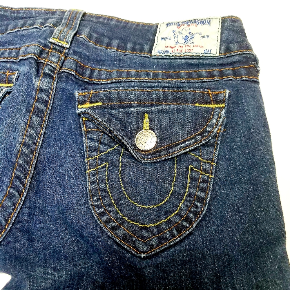 Vintage Y2k True Religion USA Womens Hi Rise Boot Cut Classic Blue Jeans size 28 - Picture 7 of 11
